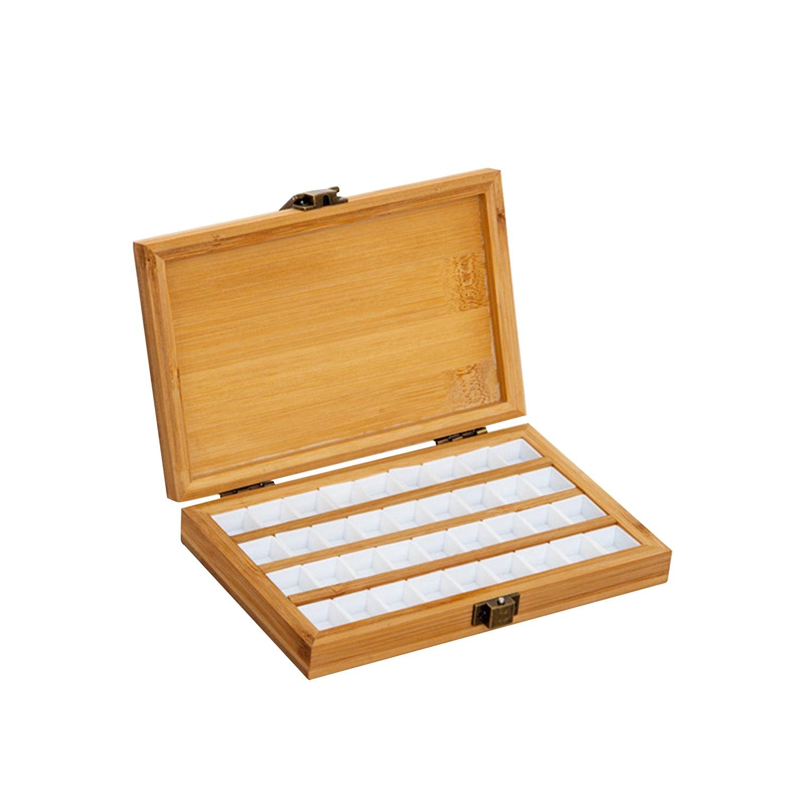 Empty Bamboo Paint Palette with Lid Art Palette for Painters Students Studio 36 Grids,11.5 x 10.5 x 2.5cm