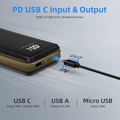 Miniatura 3 de imuto Banco de energía de 20000 mAh, cargador portátil de 22.5 W, USB C PD3.0+QC 4.0, batería externa de carga rápida, pantalla LED, compatible con