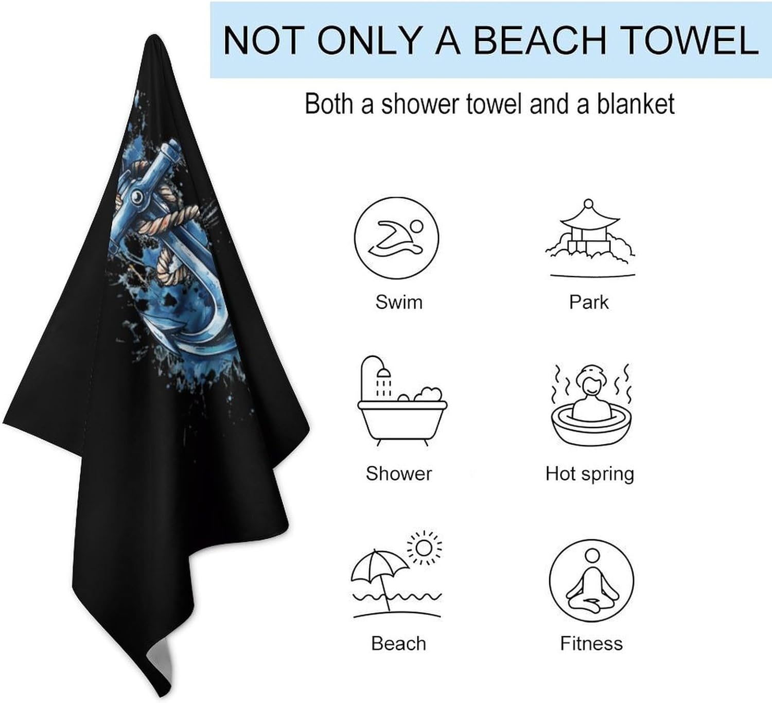 Watercolor Anchors Oversized Beach Towel Soft Absorbent Pool Bath Swim Towels for Adults Travel Vacation Gifts 130x80cm