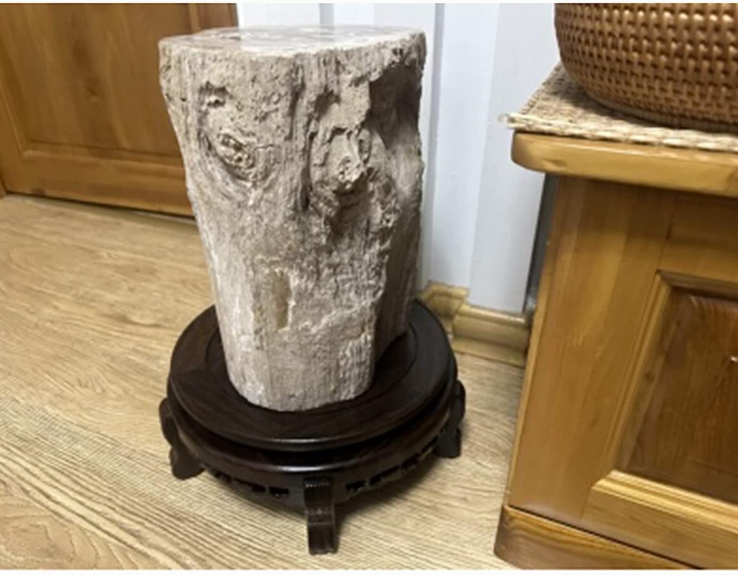 Bonsai base Retro Crafts Wooden Display Stand Teapot Round Vase,Indoor Outdoor Black Catalpa Wood Small Pedestal,Sculpture Trophy Oriental