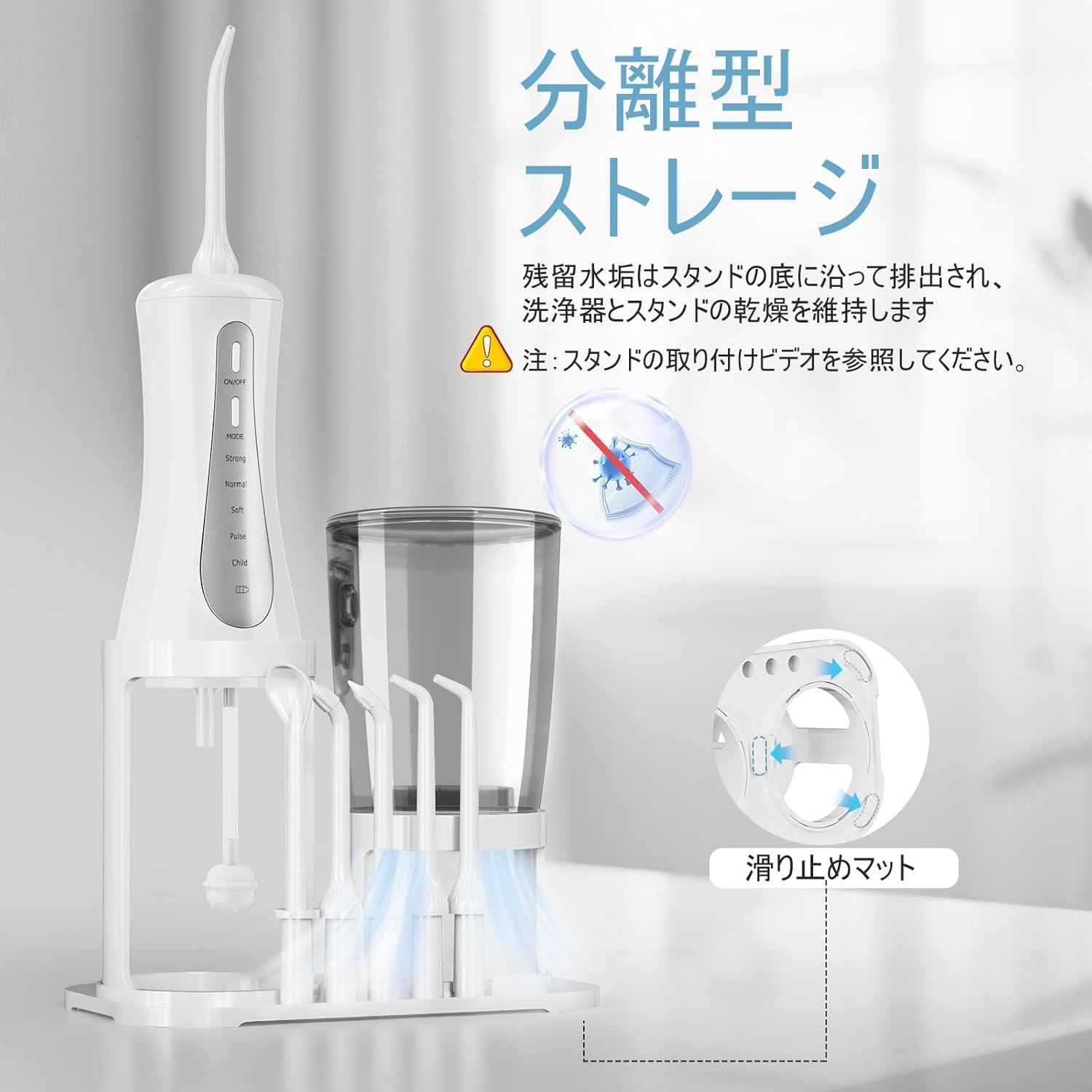 Goldant 口腔洗浄器 ジェットウォッシャー 350ML大容量タンク スタンド付属 5水流モード ノズル5本付き360&deg;回転 I