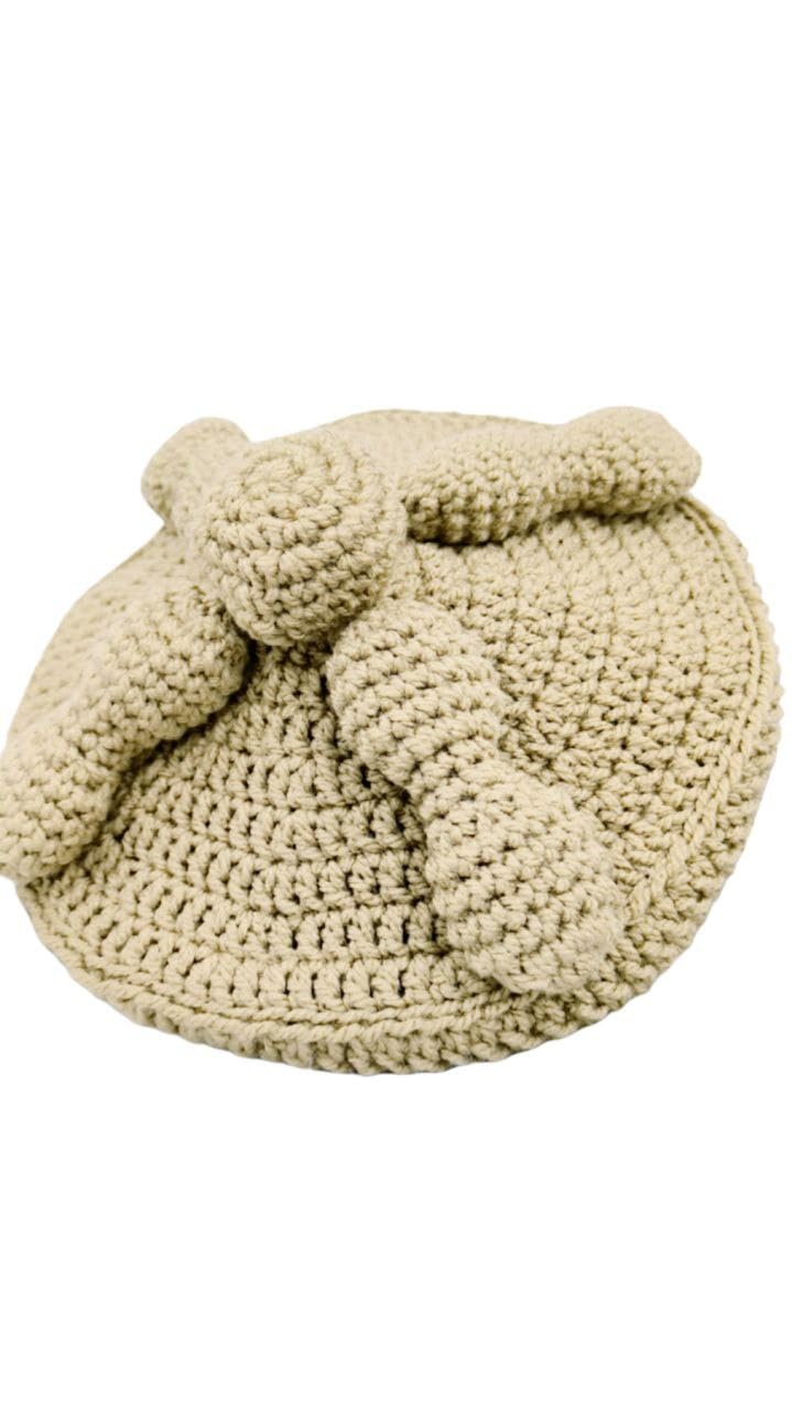 Gorro Pan de Muerto Crochet (adulto, 4 huesos, beige) - adulto - beige