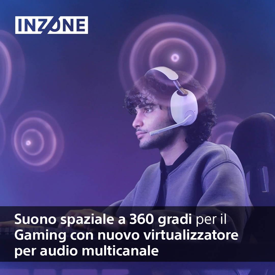 Sony INZONE H9 | Cuffie Gaming Wireless con Noise Cancelling, 360 Spatial Sound per Gaming, con Mic, Batteria fino a 40h, PC/PS5 PlayStation - Bianco Nero