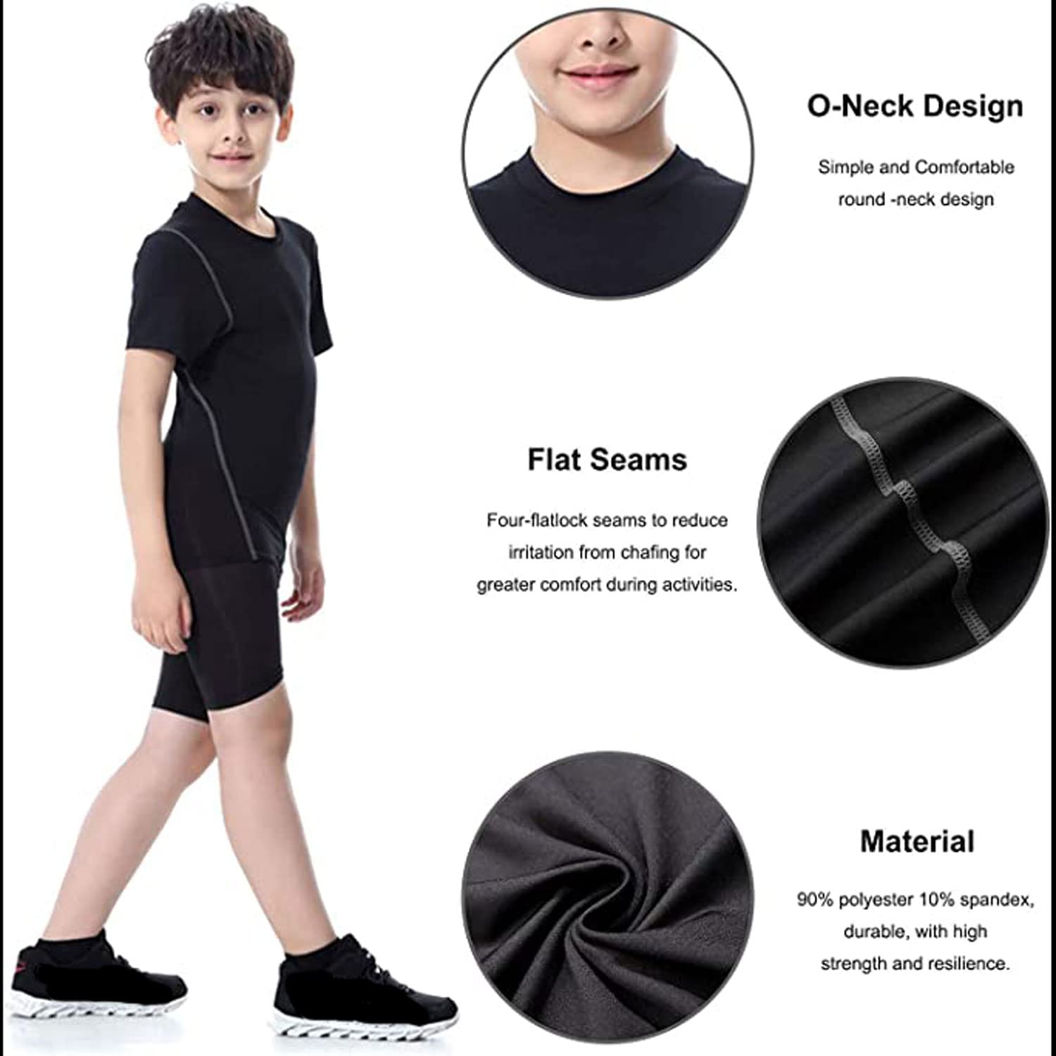 LANBAOSI Tee Shirt de Sport Enfant Garçons à Manches Courtes Chemises de Compression à Séchage Rapide sous-vêtements pour Basketball Football Baseball