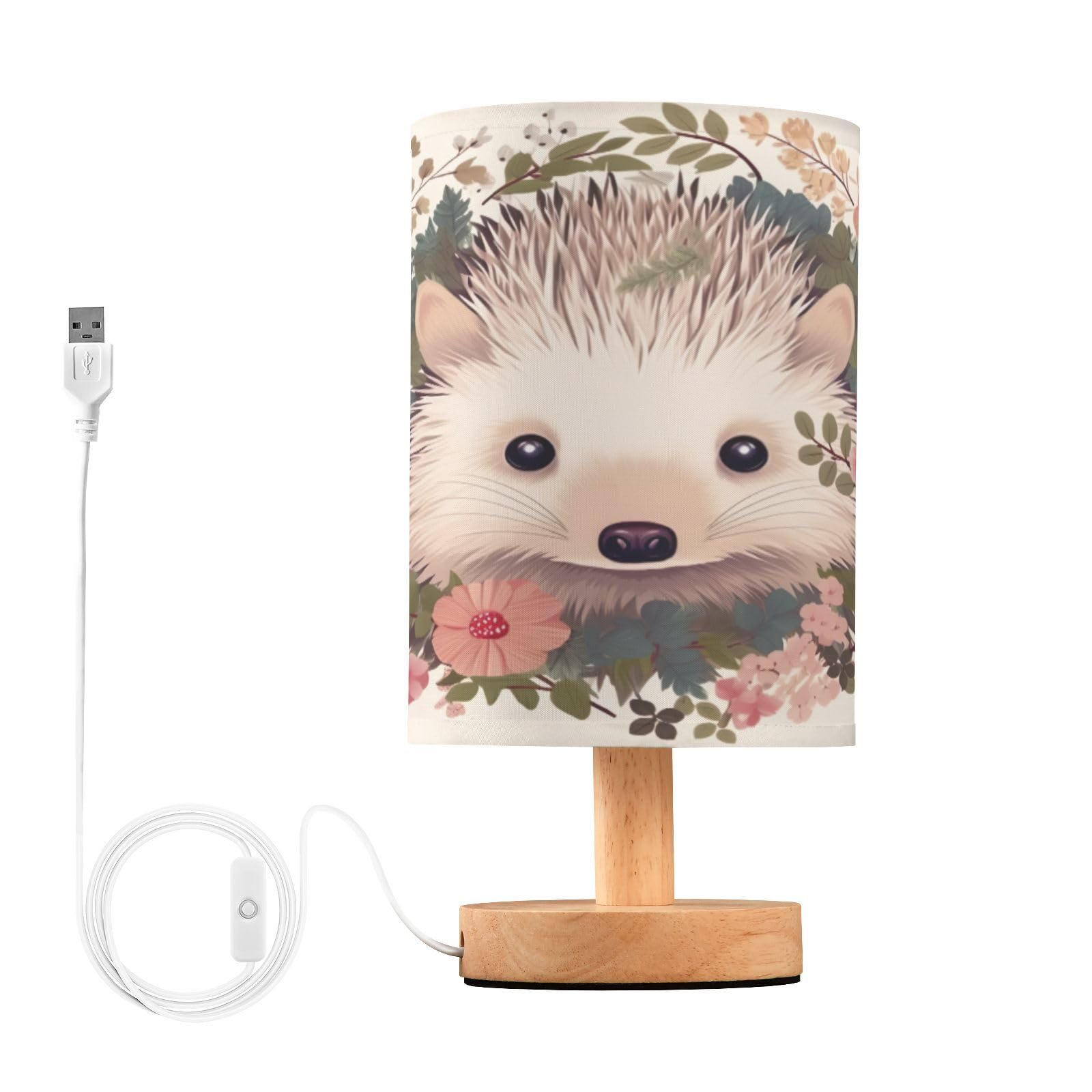SDMKA Cute Hedgehog Bedside Table Lamp for Bedroom, Minimalist Nightstand Lamp with Round Fabric Shade for Living Room, Office, No Bulb Required