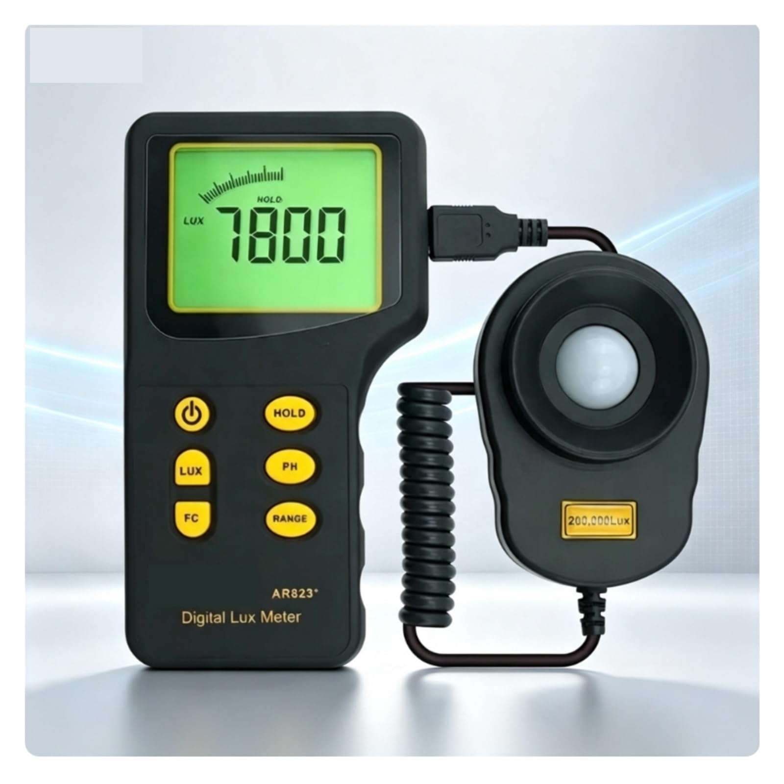Medidor de Tinte, Fotómetro Digital AR823 Lux de Alta precisión 1-200.000