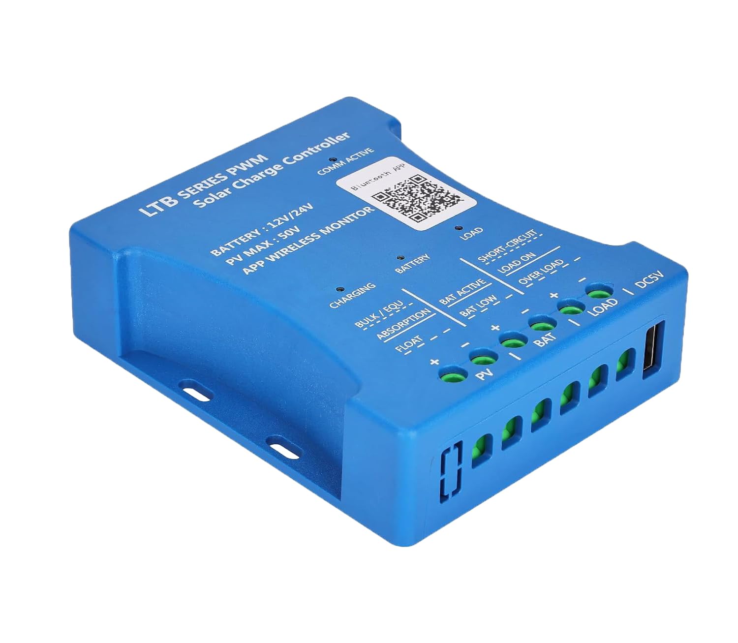Régulateur de charge solaire Bluetooth 20A 12V Régulateur de charge solaire Y&H 12V 24V Contrôleur de charge solaire intelligent PWM avec port USB PV:50V pour batteries au plomb, LiFePO4