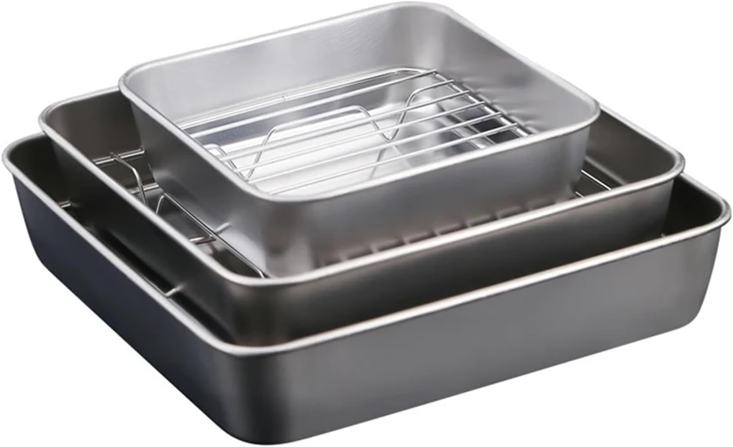 Stainless Steel Japanese Flat Baking Pan for Toaster Oven For Bake Cookie Cake Meat Hotel Baking Pan Set with Oven Tray Net(24cm pan with net)