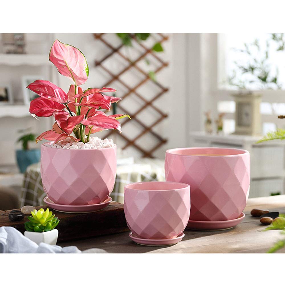 Ceramiczna doniczka na kwiaty bardzo duża okrągła geometryczna diamentowa donica minimalistyczna kreatywna doniczkowa zielone rośliny doniczki sukulenty doniczka rośliny ogrodowe do dekoracji domu ogrodu (rozmiar: L)