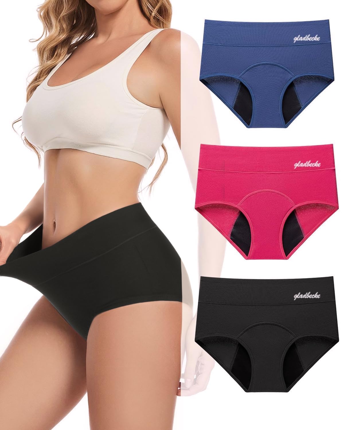 Gladbecke Periodenunterwäsche, Unterhosen Damen Starke Blutung, 60ML Lecksicher Baumwolle, 3er Set