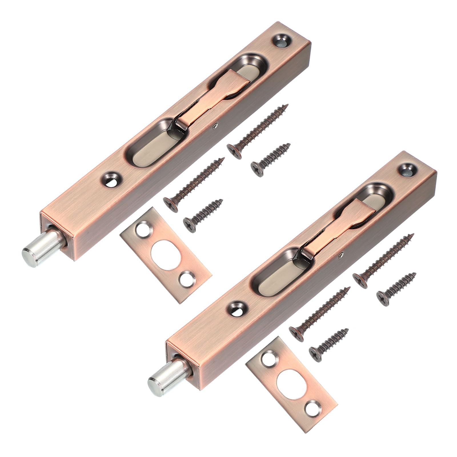 sourcing map Door Flush Bolts 5.91 x 0.79 Inch Bolt Latch for Double Doors, Flip Lever Mechanism French Doors Composite Wood Double Brush Stainless Steel Sliding Door Red Bronze, Pack of 2