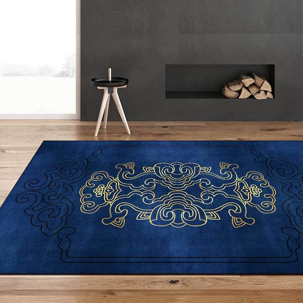 Tapis de chambre et bureau bleu foncé au style abstrait