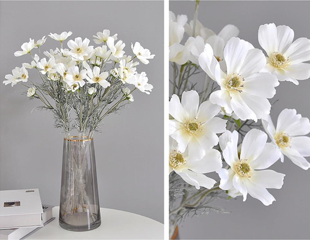 NatureMan 4 Pcs Artificial Wild Flower Fake Cosmos Silk Flower for Wedding Table Centerpieces Home Kitchen Garden Decor 23.6'' High (white)