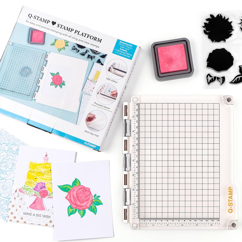 Piattaforma per timbri con tappetino antiscivolo, strumento di posizionamento per timbri accurati, fai da te, scrapbooking, creazione di biglietti, strumento di precisione per lavori di carta e