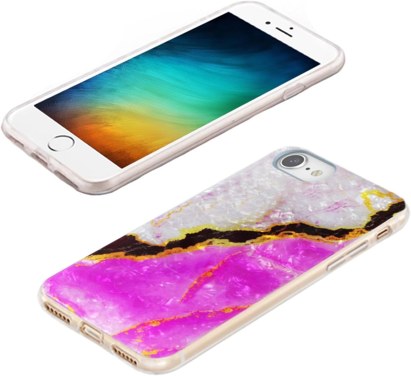 for iPhone SE 2022 2020 Case for Girl Women,for iPhone 8 7 6S 6 Case,Slim Soft TPU Clear Protective Cover for iPhone SE 3rd 2nd 8/7 6S/6,Glitter Sparkle Shiny Pearl Luster Pink Gold Marble - Image 5