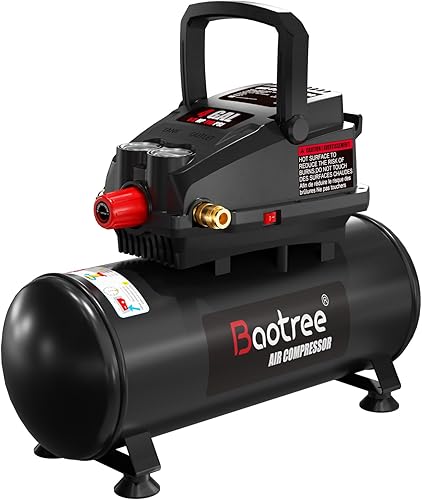 Compresor de aire portátil, tanque de compresor de aire libre de aceite de 4 galones máximo de 110 PSI, motor de 0.5 HP 0.6 SCFM a 90 PSI,