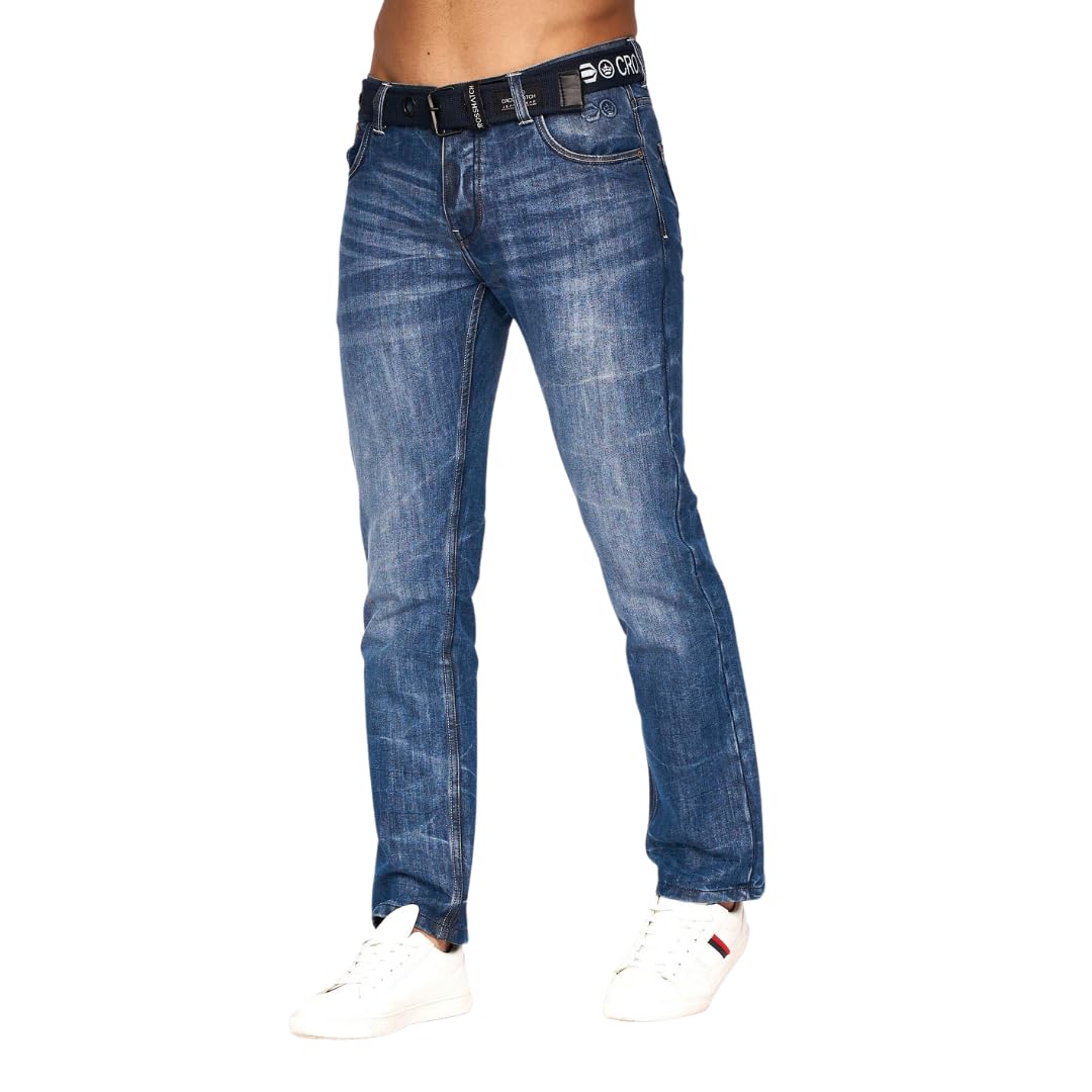 Crosshatch Men's Stonewash Straight Leg Fashion Jeans Trousers Regular Fit Stylish Branded Denim By Jeanbase 32W X 30L