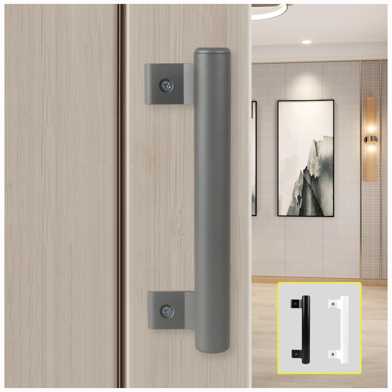 Kafenda 8 inch Aluminum Alloy Sliding Door Handle - Modern Metal Handle for Balcony, Bathroom, Cabinet, Garden, Warehouse (Gray)