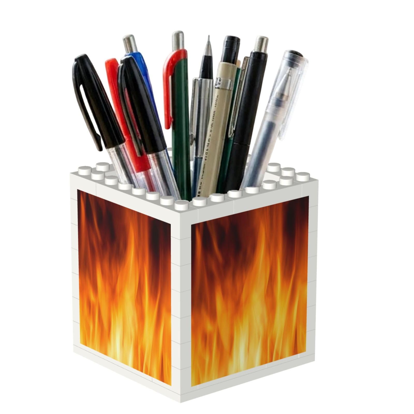 Poadnly Colorful Fire Flame, Pen Pot Pencil Holder for Office Home School, Compact Desk Organiser for Office Stationery