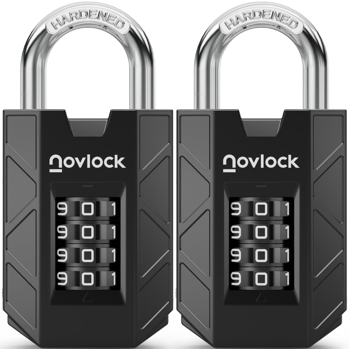NOVLOCK Combination Padlocks – Sturdy & Secure 4-Digit Locks with Code for Gym, School & Work Lockers, Cabinets, Toolboxes, Sheds & Fences – 2-Pack, Black