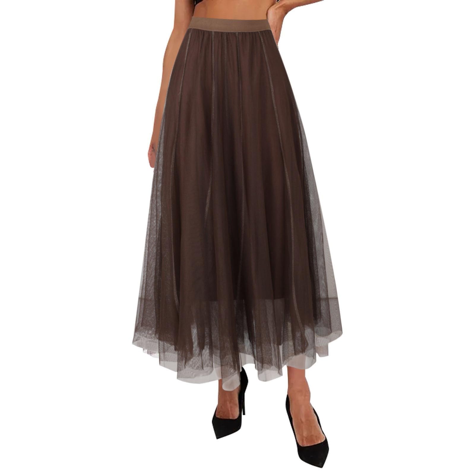 Women's Chic and Elegant Evening Tulle Skirt Long Skirts Elastic Waist Transparent Petticoat Dress Fluid Summer Skirts Mid Long Skirt Hoops Dance Costume High Waist Dress