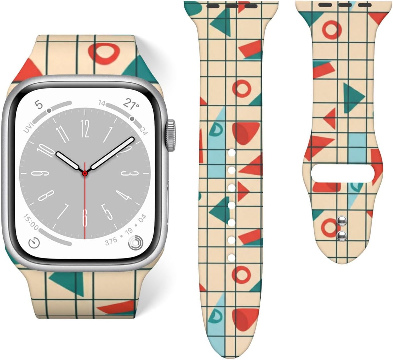 Retro Mid Century Mod Atomic Space Age Teal Red Compatible With Apple Watch Bands For Men & Women, Sport Strap Double-Button For Apple Watch Series 1-9