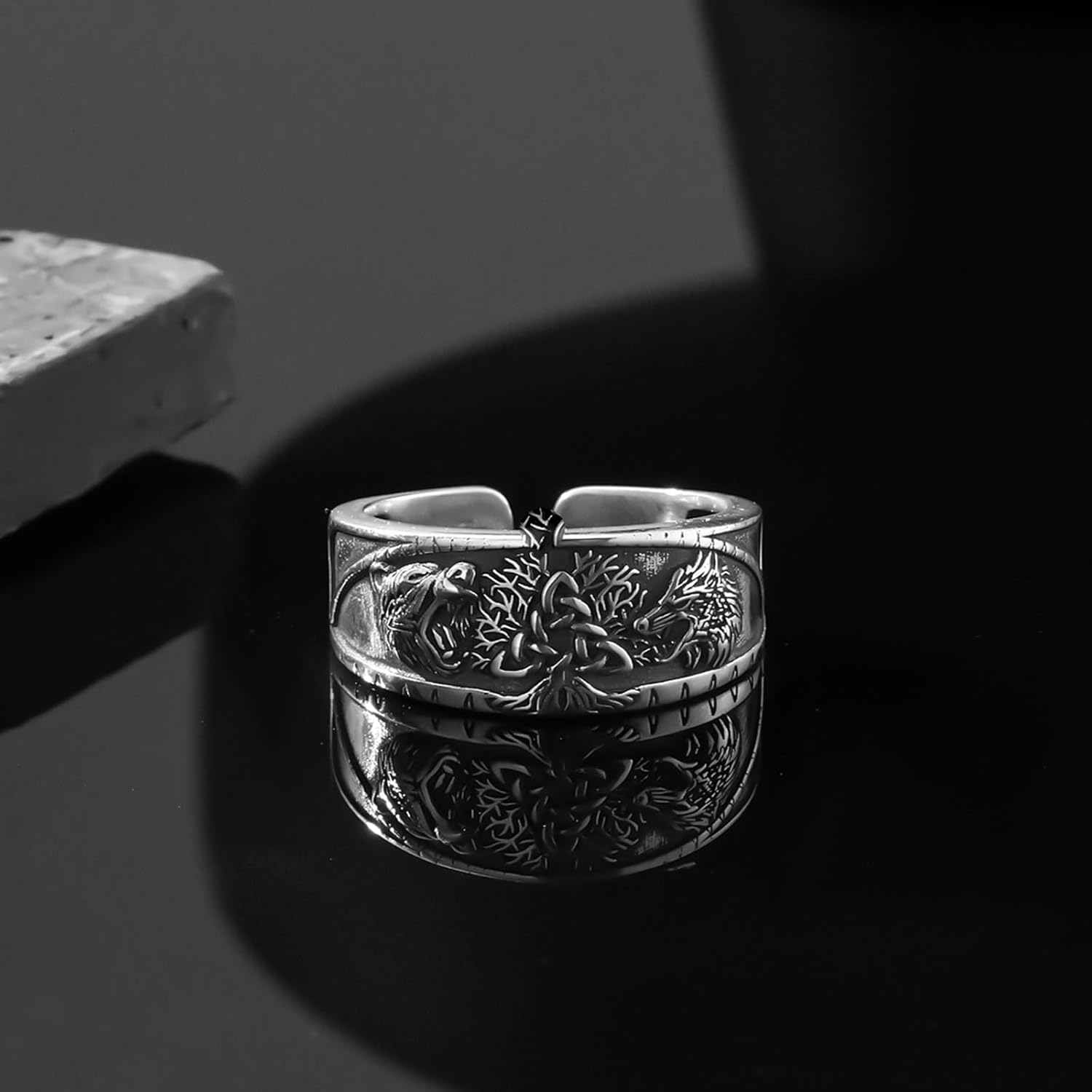 Palpitate Norse Viking Ring 925 Sterling Silver Adjustable Open Ring Runic Jewelry for Men - Image 2