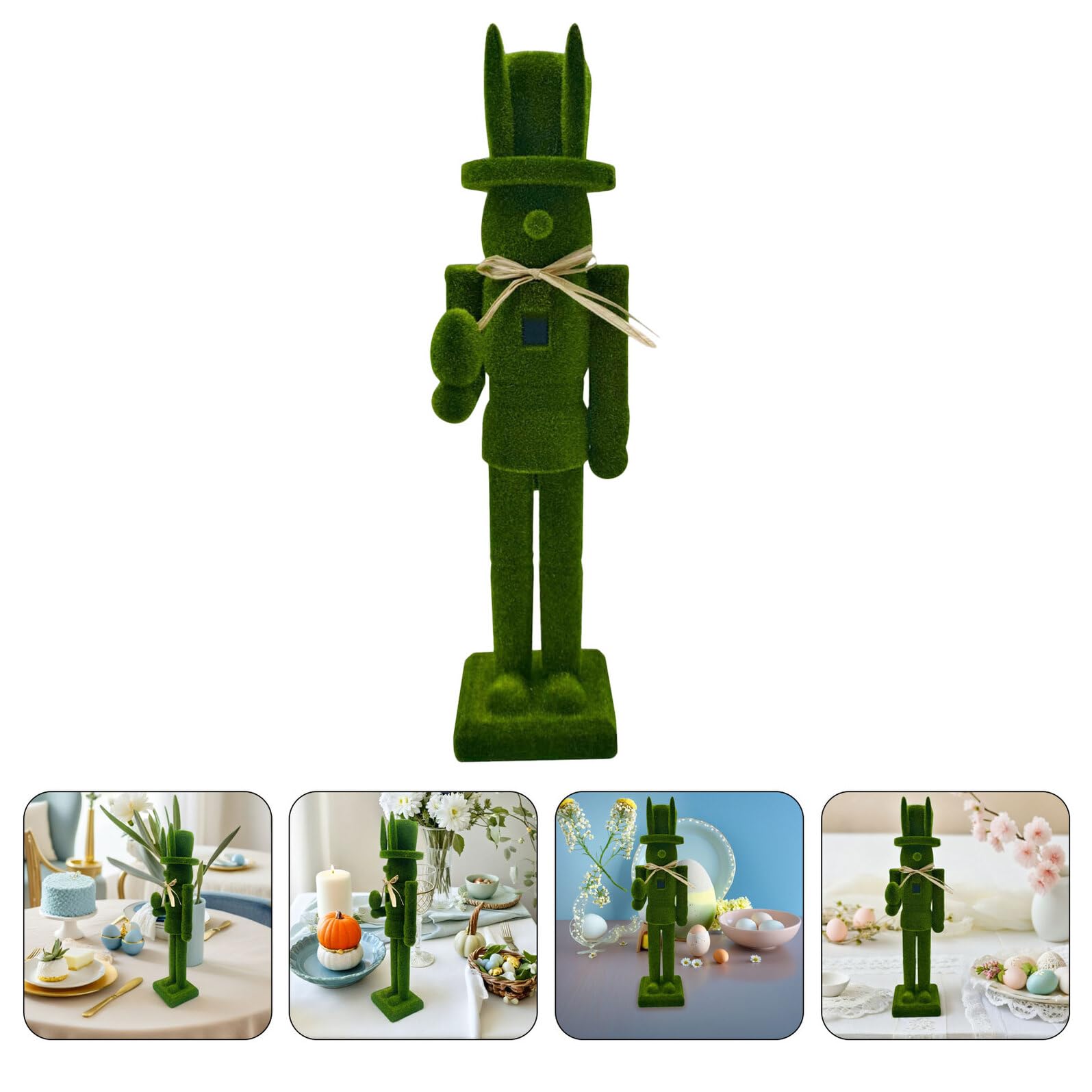 Cabilock Beflockte Holz-Nussknacker-Figur Hase Festliche Frühlings- und Weihnachtsdekoration für Tisch Kaminsims Regal Vielseitige Langlebige Sammlerfigur als Geschenk und Heimdeko