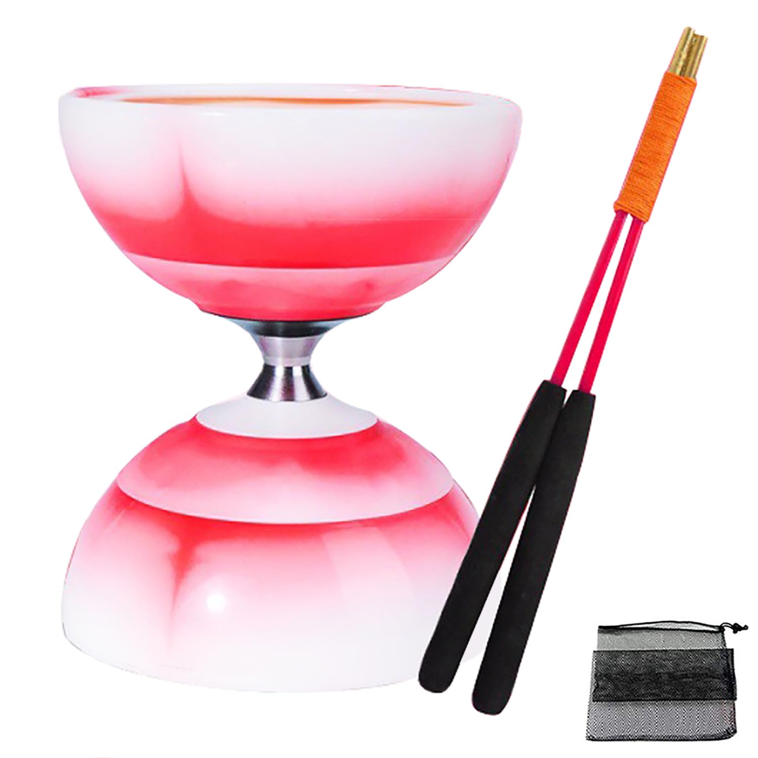 HenMerry Chinese Yoyo Diabolo Set - Triple Bearing Diabolo Juggling Toy with Diablo Sticks, String & Net Bag (Red)