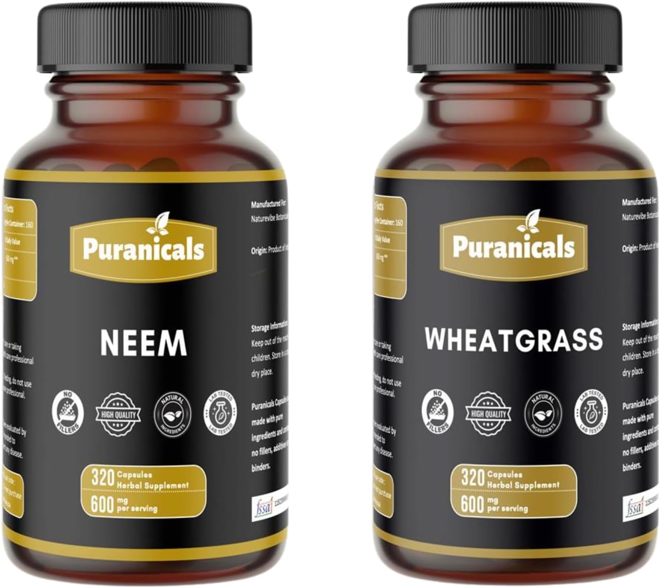 Neem 320 Capsules and Wheatgrass 320 Capsules Bundle | Two-Bottle Herbal Essentials | Pure, Simple Formulas| Convenient Capsule Format | Non-GMO Ingredients, No Artificial Colors | Capsules Com