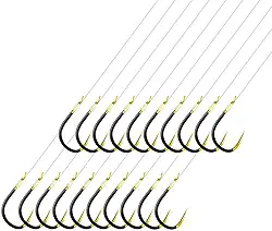 AMHDV Anzol de pesca pequeno sem farpa com linha, anzóis pequenos e líder (pacote com 20)