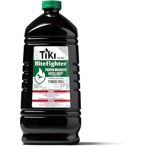 TIKI BiteFighter Mosquito Repellent Torch Fuel - 1 Gallon (128 oz.), Citronella & Cedar Formula for Mosquito Repellency, Easy Pour Bottle, Use with Torches & Table Torches, Outdoor & Backyard Use