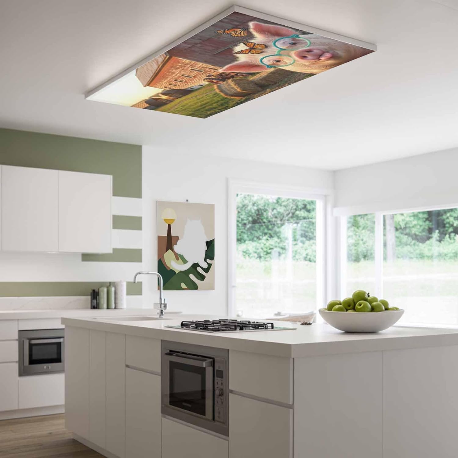 2x4 ft Fluorescent Light Cover for Ceiling Farm Pigs Butterflies Magnetic Light Filters, Countryside Funny Animal Ceiling Lampshades for Home School Office 4Pcs