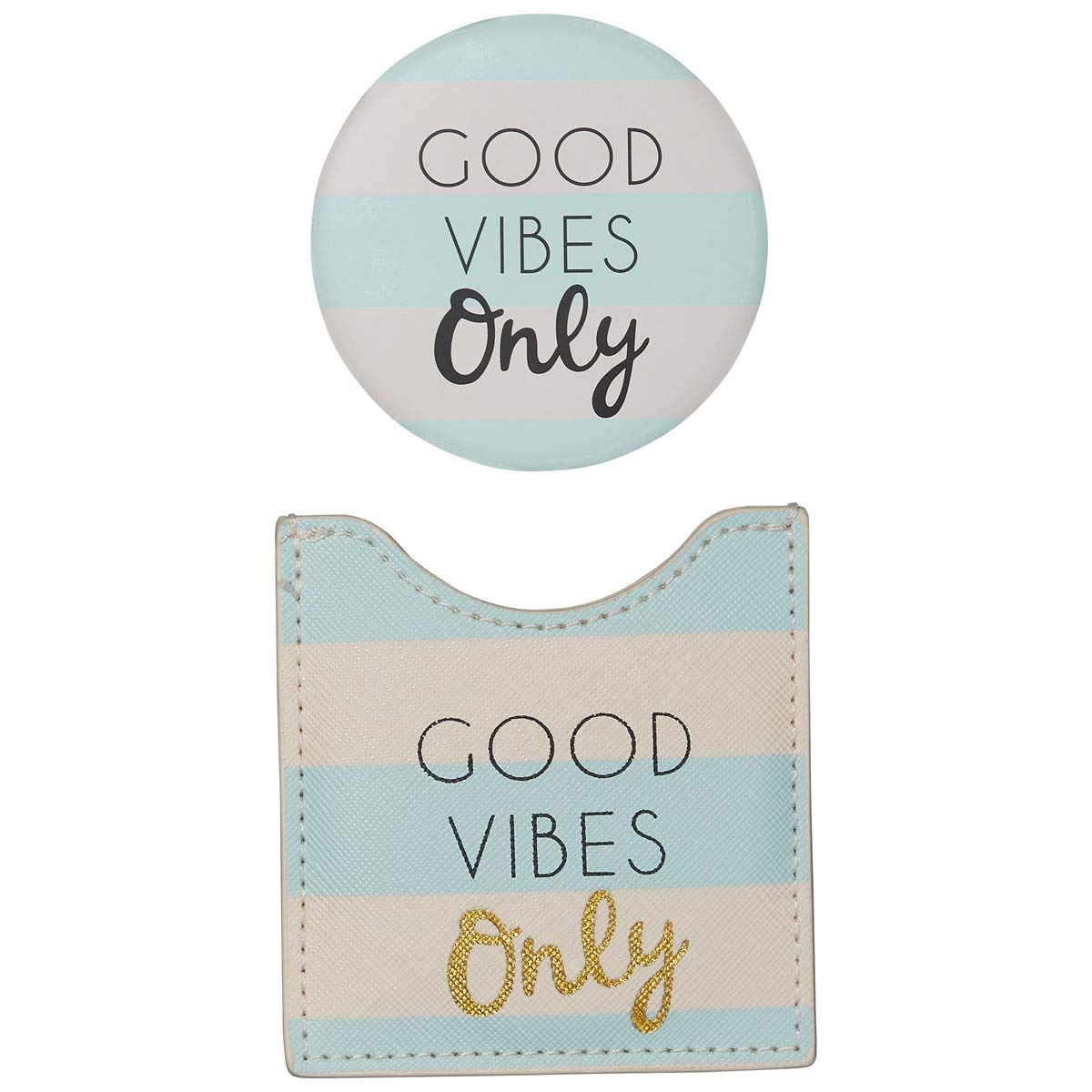 DRAEGER PARIS 1886 Good vibes only - Specchio rotondo da taschino portare ovunque, ideale come regalo di compleanno, per tutte occasioni, dimensioni: 8,5 cm x