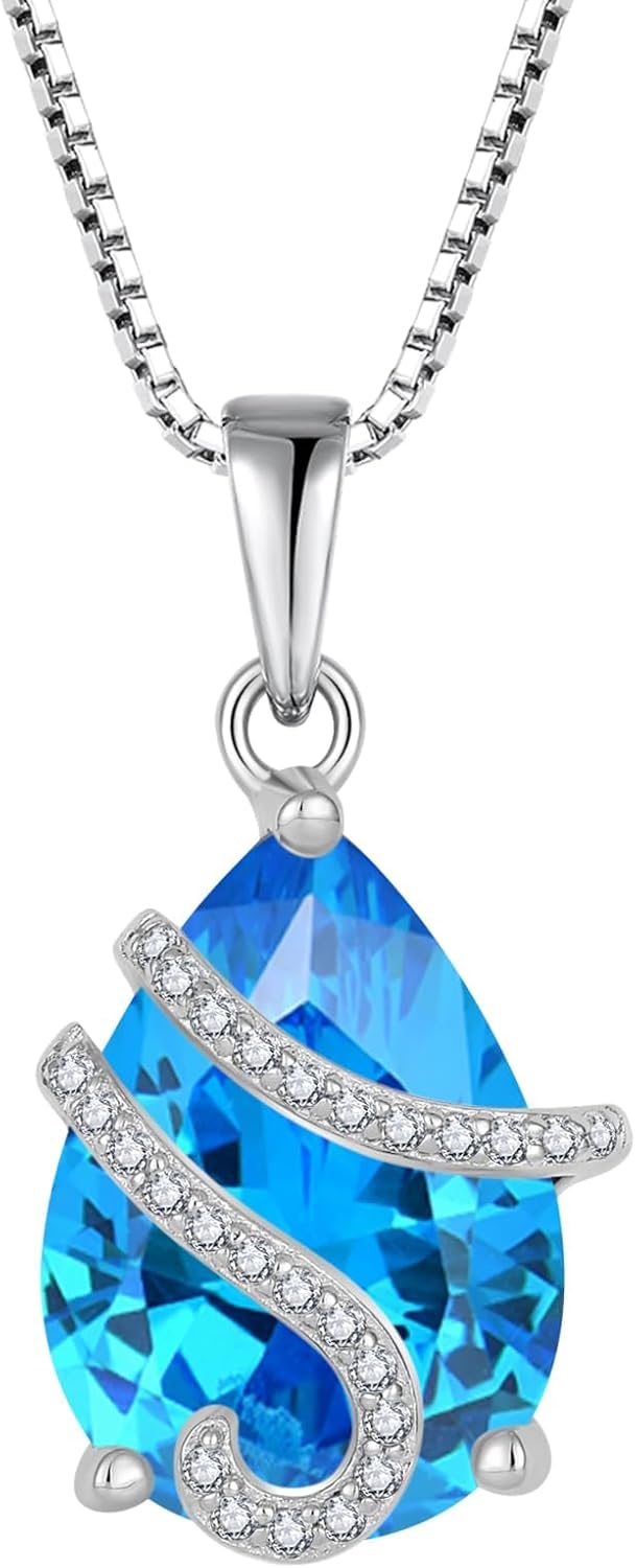 STARCHENIE Birthstone Necklace for Women 925 Sterling Silver Pear Cut Teardrop Pendant Necklace Jewelry Gift