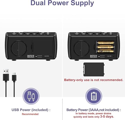 Miniatura 6 de Radio despertador digital, 7 fuentes de color, alarma dual, radio FM, puerto de carga USB, repetición, radio FM digital con batería de respaldo,