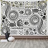 ABAKUHAUS Aboriginal Wandteppich und Tagesdecke, Jumble Meer, aus Weiches Mikrofaser Stoff Wand Dekoration Für Schlafzimmer, 150 x 110 cm, Charcoal Grau Weiß