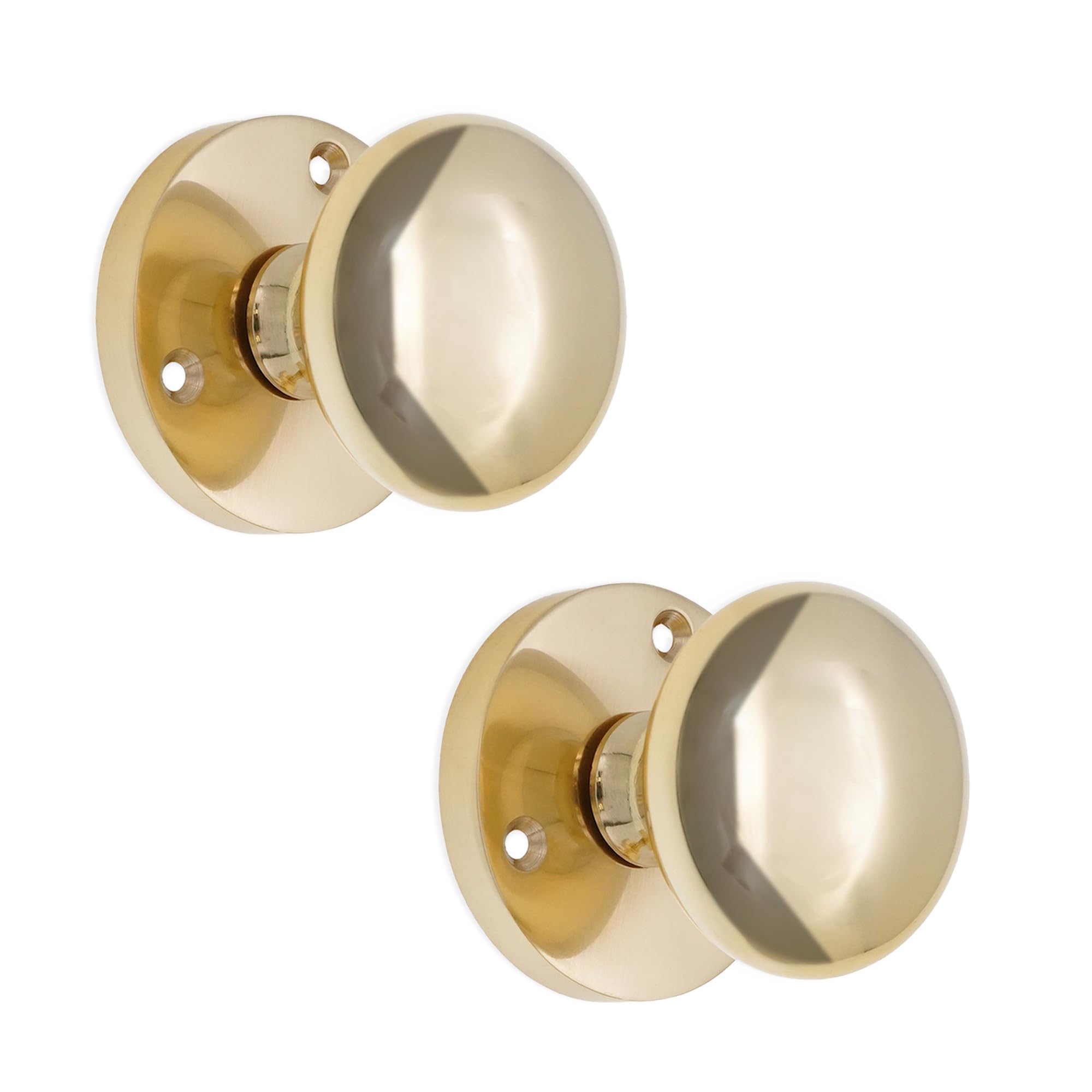 LYRA Victorian Style Sprung Mortice Round Door Knobs Pair Polished Brass Pull Handles Set 52mm - Ideal for Interior and Exterior Use