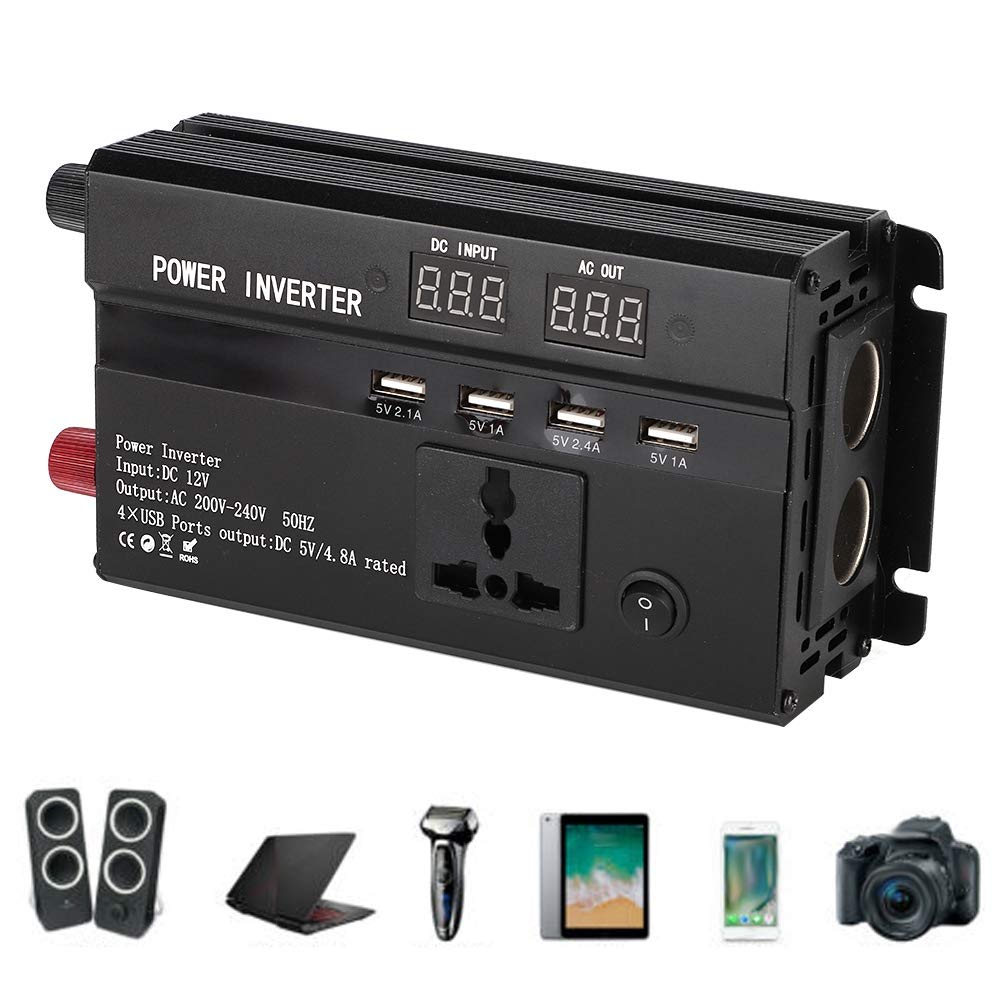 Onduleur de Voiture Aramox, Convertisseur D'onduleur de Voiture 3000W 12V à 220V avec écran LCD Ports Allume-Cigare