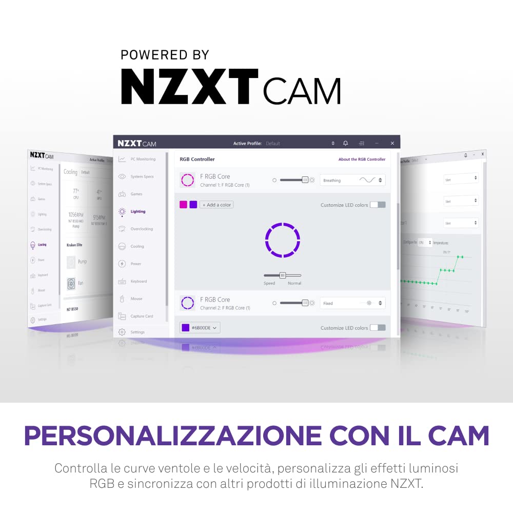 NZXT F140 RGB Core - RF-C14SF-B1 - Ventola RGB montata su hub 140mm - 8 LED indirizzabili singolarmente - Valori elevati di pressione statica e di flusso d'aria - Controllo PWM - Nero