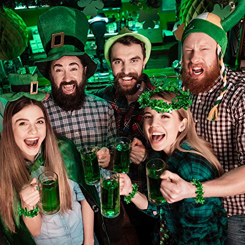 6 Pack St. Patrick’s Day Green Tinsel Garland- 2pcs 14\" Shamrock Wreath+ 2pcs Expandable Wire Garland+ 2pcs 9ft Green Tinsel Metallic Streamers Set Party Favors for Irish St Patrick Home Wall Decors - Thumbnail 3