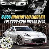8Pc Super White 6000k Car Interior LED Light Bulb Kit Pack Compatible for 2009-2018 Nissan 370Z