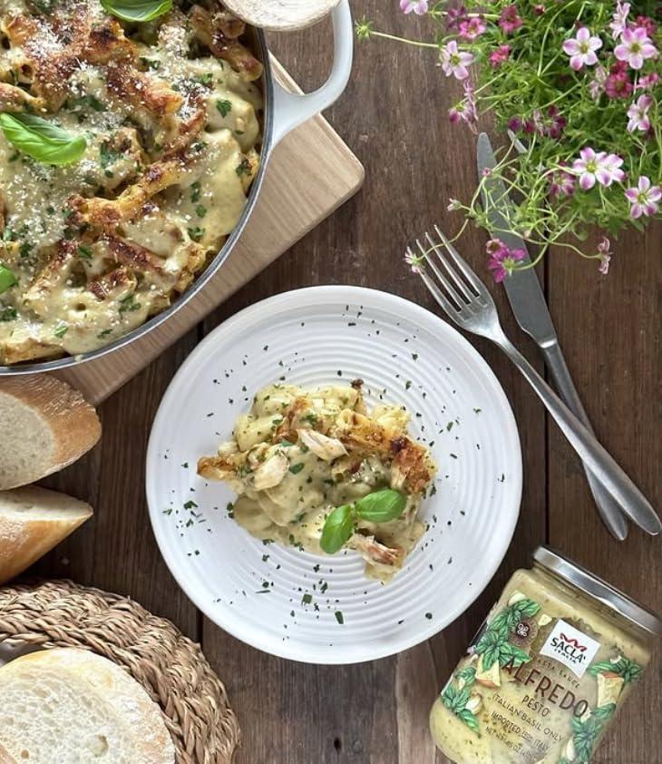 Miniatura 6 de SACLA Alfredo - Salsa de pasta con pesto de albahaca  Salsa cremosa italiana para pasta blanca con queso y albahaca fresca  Tarro de vidrio de 14.5