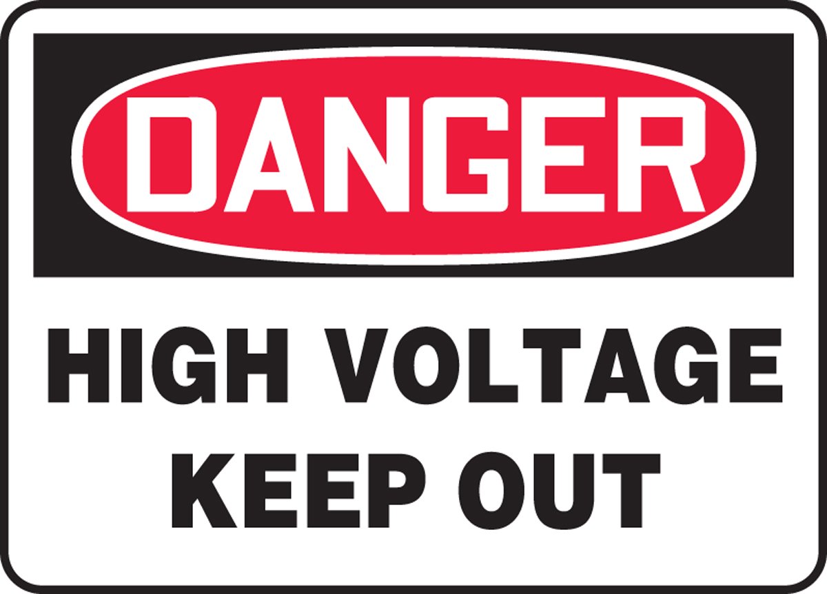 Accuform MELC128VA Aluminum Safety Sign, Legend "DANGER HIGH VOLTAGE KEEP OUT", 10" Length x 14" Width, Red/Black on White