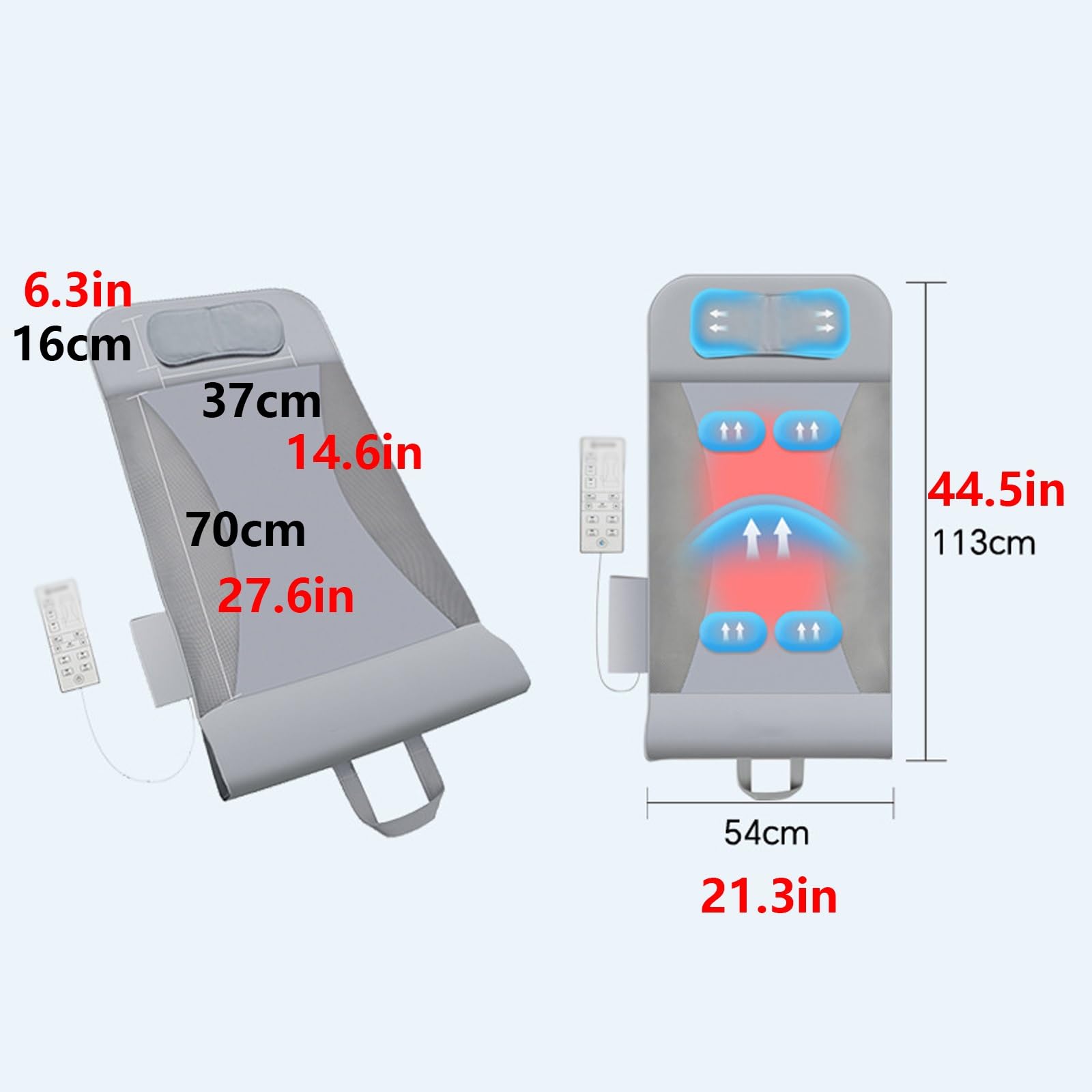 Tapis Massage Dos Trois Niveaux D'intensité Quatre Modes Chaleur Constante Tapis Massage Dos Électrique Pliable pour Un Rangement Facile Convient aux Chaises, Canapés