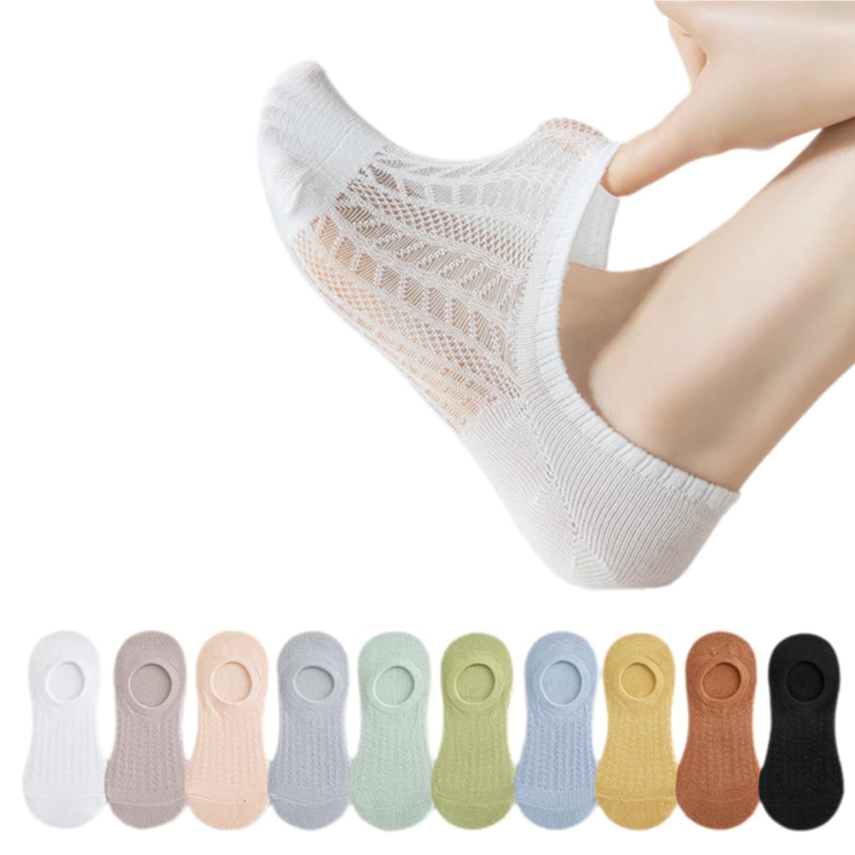 10 pares Calcetines deportivos para mujer, 35-39, Calcetines mujer, Algodón Cortos Calcetines Tobilleros con silicona antideslizante, Sneaker Calcetines de malla, Calcetines de barco