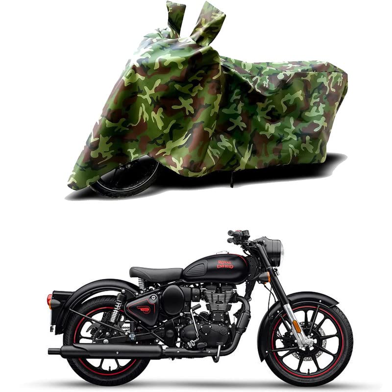 Image of 100% Water Resistant Bike Scooty Two Wheeler Body Cover Compatible for Royal Enfie Classic 350 Dark /UV-Rays /Heat Protection /Birds Dropping /Scratchproof /Dust Proof /Waterproof /All [Green MJ]