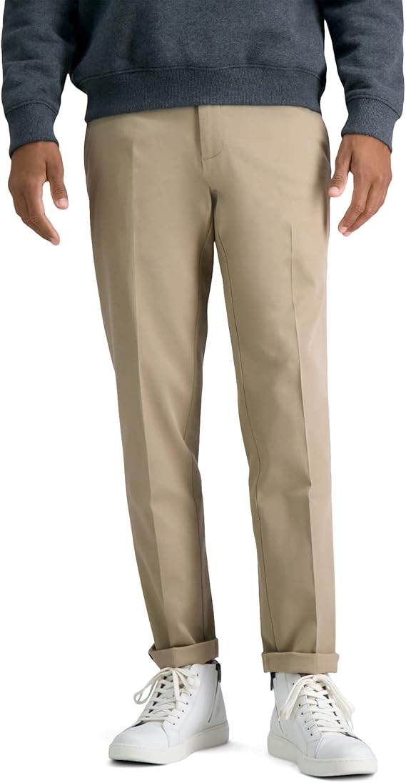Haggar Men's Premium No Iron Khaki Slim Fit Flat Front Casual Pant