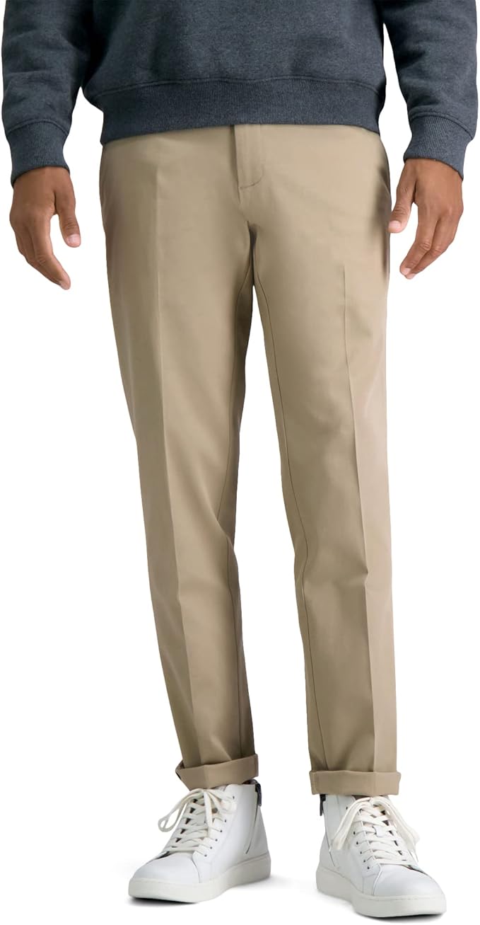 Haggar Men's Premium No Iron Khaki Slim Fit Flat Front Casual Pant