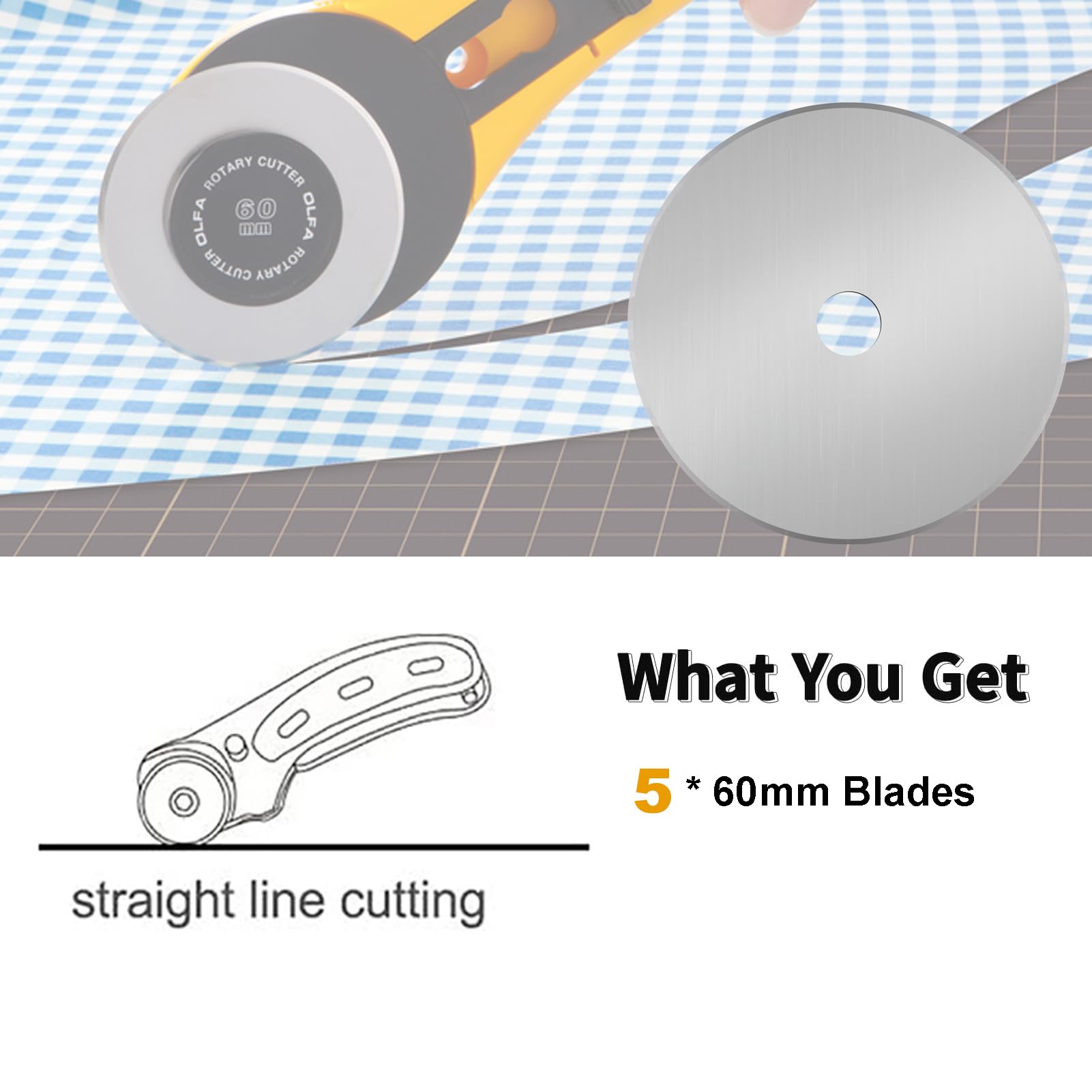 60mm Rotary Cutter Blades - 5 Pack Replacement -6 60mm Rotary Cutter Blades - 5 Pack Replacement -6